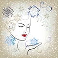 Beautiful woman blowing snowflakes - stylized