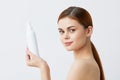 beautiful woman body lotion rejuvenation cosmetics light background Royalty Free Stock Photo