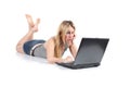 Beautiful woman bored with her old laptop Royalty Free Stock Photo