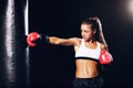 Beautiful Woman Boxing with Red Gloves Royalty Free Stock Photo