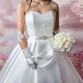 Beautiful woman with a bridal dress and bouquet of white roses Royalty Free Stock Photo