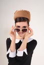 Beautiful woman brunette with sunglasses in retro style Royalty Free Stock Photo