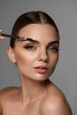 Beautiful Woman Brushing Eyebrows With Brow Tool Royalty Free Stock Photo