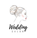 Beautiful woman with bun hairstyle, beauty wedding salon, banner or poster design