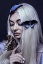 Beautiful woman with butterflies portrait portrait beauty portrait photoshoot Royalty Free Stock Photo