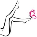 Beautiful woman and butterfly, foot. Vector eps10