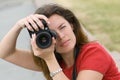 Beautiful woman with camera Royalty Free Stock Photo