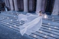 Beautiful woman with candels at stairs portrait beauty portrait photoshoot Royalty Free Stock Photo