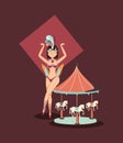 Beautiful woman carousel fun fair circus carnival