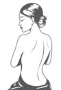 Beautiful woman cartoon back view linear style