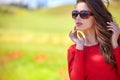 beautiful woman on cereal field in summer Royalty Free Stock Photo