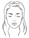 Beautiful woman with closed eyes. Face chart Makeup Artist Blank Template Vector.