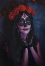 Beautiful woman with colored makeup closeup. Halloween mexican cosplay Royalty Free Stock Photo