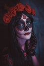 Beautiful woman with colored makeup closeup. Halloween mexican cosplay Royalty Free Stock Photo