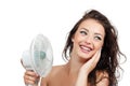 Beautiful woman with cooler fan Royalty Free Stock Photo