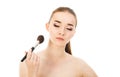 Beautiful woman with cosmetic brushes isolated Royalty Free Stock Photo