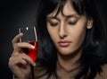 Beautiful woman crying with a glass of red wine Royalty Free Stock Photo