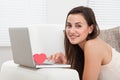 Beautiful Woman Dating Online On Laptop Royalty Free Stock Photo