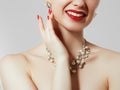 Beautiful woman with diamond necklace. Young beauty model with diamond pendant and earrings. Jewellery and accessories Royalty Free Stock Photo