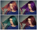 Beautiful woman with different hairstyles hair color