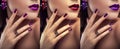 Beautiful woman with different make-up and manicure wearing jewellery. Three variants of stylish looks Royalty Free Stock Photo