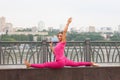 Beautiful woman doing Vriksasana pose on yoga class Royalty Free Stock Photo