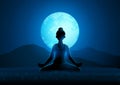 Beautiful woman doing yoga on a full moon background