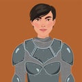 Beautiful woman dressed as medieval knight in decorated suit of armor, cartoon vector illustration portrait of woman Royalty Free Stock Photo