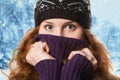 Beautiful woman dressed in winter clothes smiling - studio shots Royalty Free Stock Photo