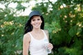 Beautiful woman drinking water while hiking Royalty Free Stock Photo