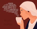 Beautiful woman drinks coffee vector illustration. Enjoy coffee drinks conceptual illustration. Royalty Free Stock Photo