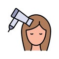 Beautiful woman drying her hair with hairdryer. Dryer hair icon, hairdryer with blow air, use appliance, web symbol