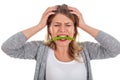 Beautiful woman eating chili paprika Royalty Free Stock Photo