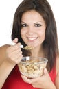 Beautiful woman eating her breakfast Royalty Free Stock Photo