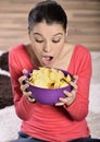 Beautiful woman eating junk food Royalty Free Stock Photo