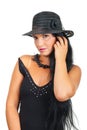 Beautiful woman in elegant black hat Royalty Free Stock Photo