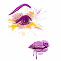 Beautiful woman face as a spots of eye and lips, hand drawn watercolor abstract fashion illustration isolated on white Royalty Free Stock Photo