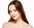 Beautiful woman face close up portrait studio on white Royalty Free Stock Photo