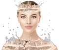 Beautiful woman face close up studio with water splash. Beauty s Royalty Free Stock Photo