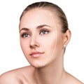 Beautiful woman face with correction line. Royalty Free Stock Photo