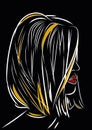 beautiful woman face with hair on black background, vector illustration