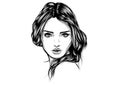 Beautiful woman face hand drawn vector illustration sketch