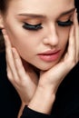 Beautiful Woman With Face Makeup And Long Black Eyelashes Royalty Free Stock Photo