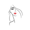 Beautiful woman face with red lips. Line illustration. Stock illustration isolated on white background. Vector Sketch Royalty Free Stock Photo
