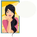 Beautiful woman face thinking. Cute dreaming girl. Illustration for internet and mobile website Royalty Free Stock Photo