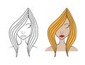 Beautiful woman face vector illustration, girl model, Fashion style, beauty. Graphic, sketch drawing, logo salon, long hair Royalty Free Stock Photo