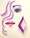 Beautiful woman face, watercolor abstract fashion illustration Royalty Free Stock Photo