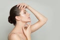 Beautiful woman face. Young perfect woman, profile. Skincare and facial treatment concept Royalty Free Stock Photo