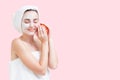 Beautiful woman with facial skincare from Tomato Lycopene and Carotene vitamin for healthy skin Royalty Free Stock Photo