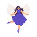 Beautiful Woman Fairy with Wings in Purple Dress Fluttering Around Vector Illustration Royalty Free Stock Photo